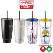 Ly Nhựa 2 Lớp Có Ống Hút Lock&Lock DoubleWall ColdCup HAP507 HAP509 [750ML] Cách Nhiệt Tốt